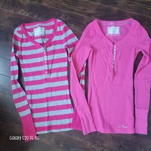 Aeropostale Pink and Gray Kids Long Sleeve Tees